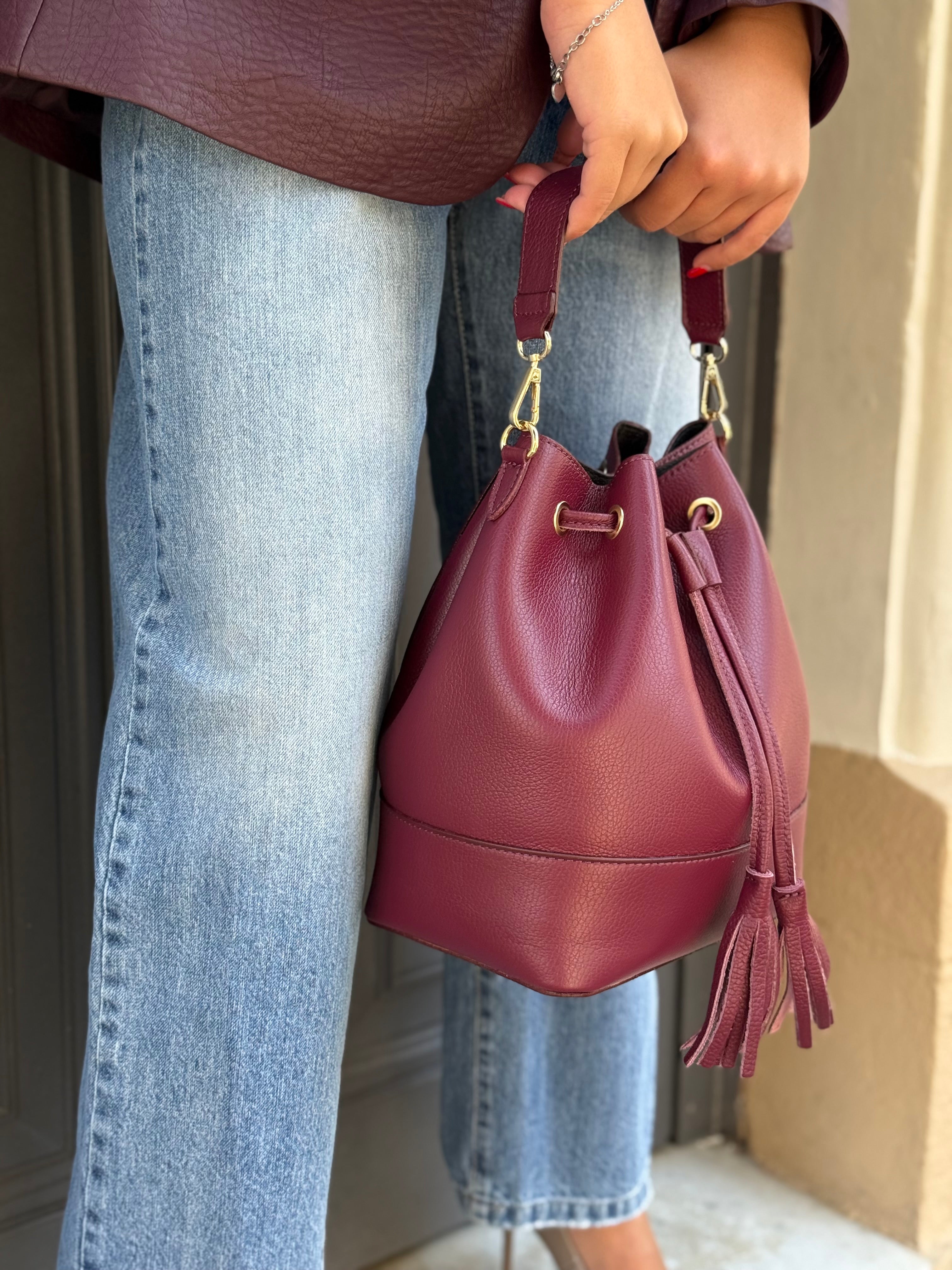 Secchiello in vero pelle burgundy