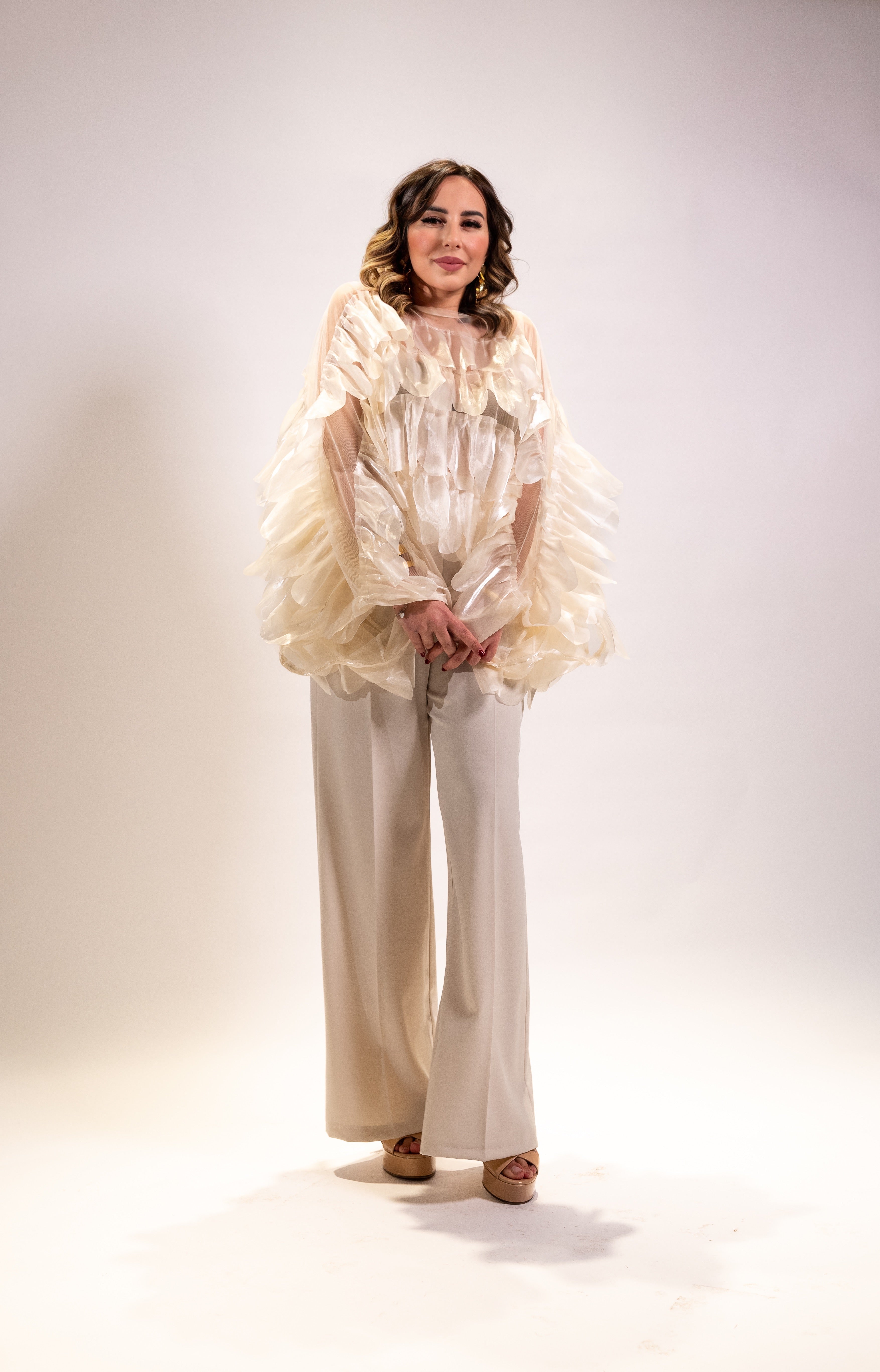 Blusa kim laminata panna