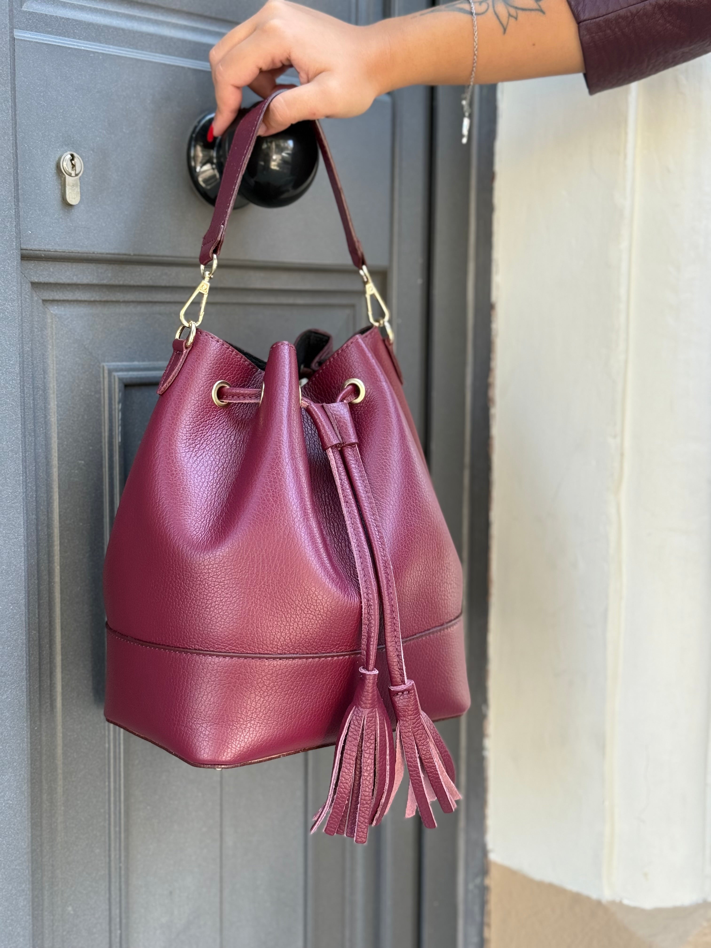 Secchiello in vero pelle burgundy