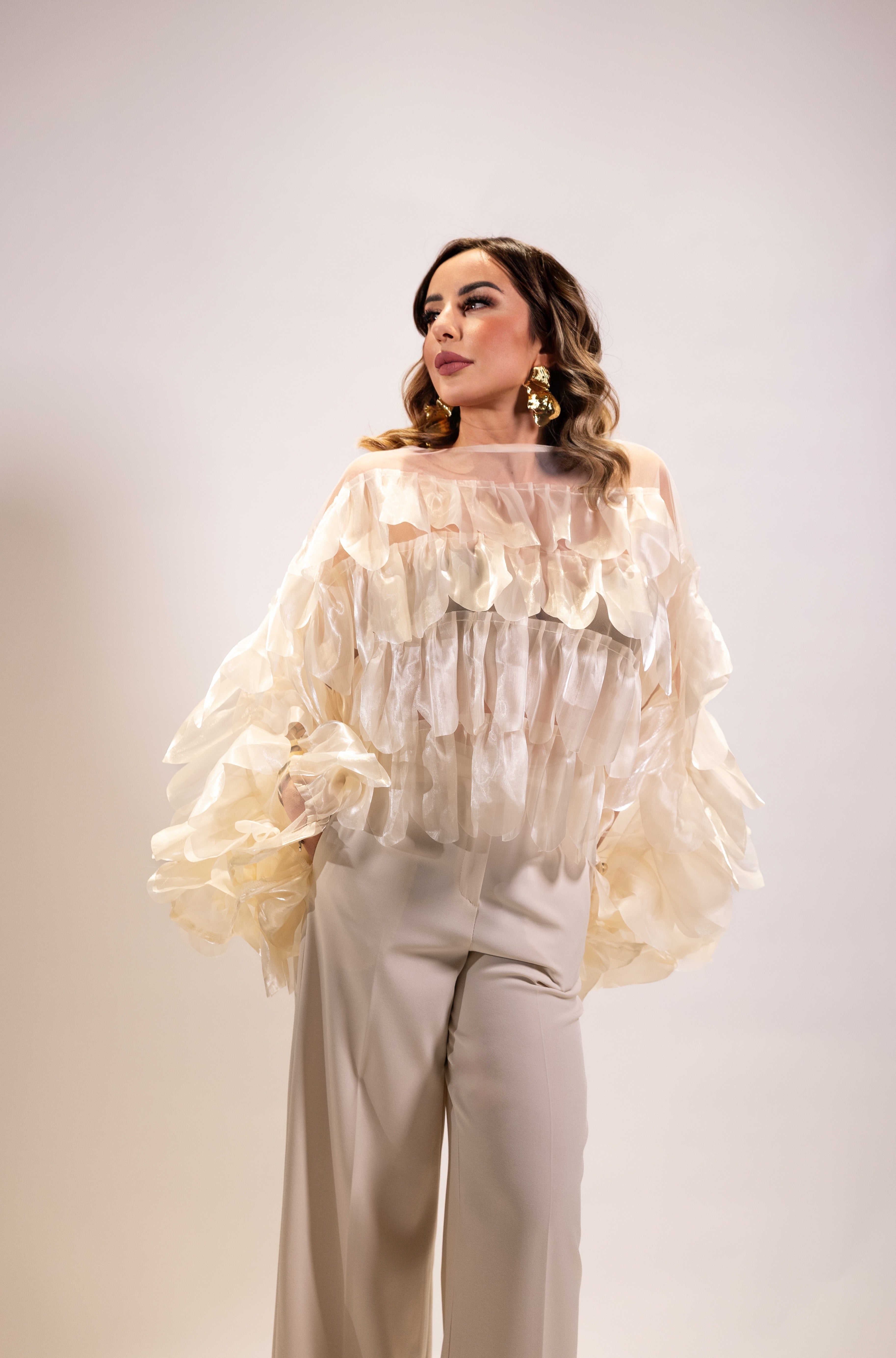 Blusa kim laminata panna