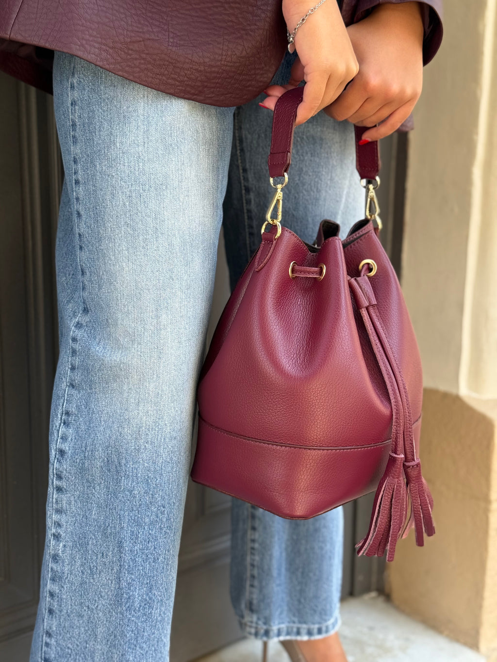 Secchiello in vero pelle burgundy