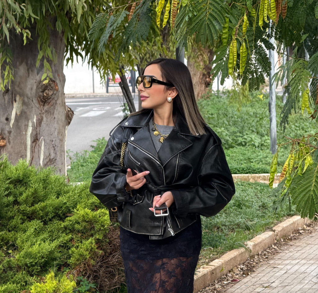 Chiodo in pelle effetto invecchisto Glamorous