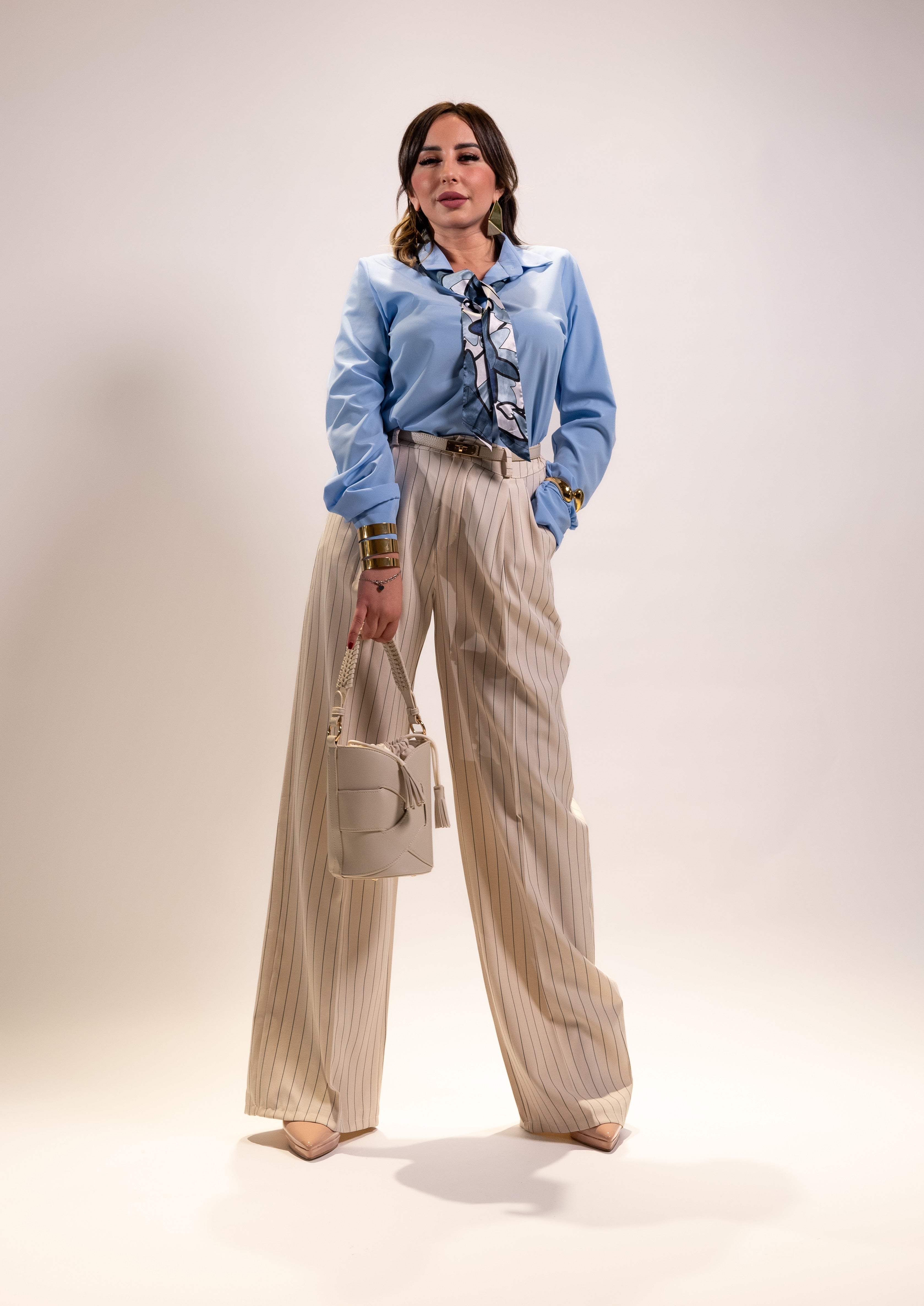 Camicia lady celeste con foulard