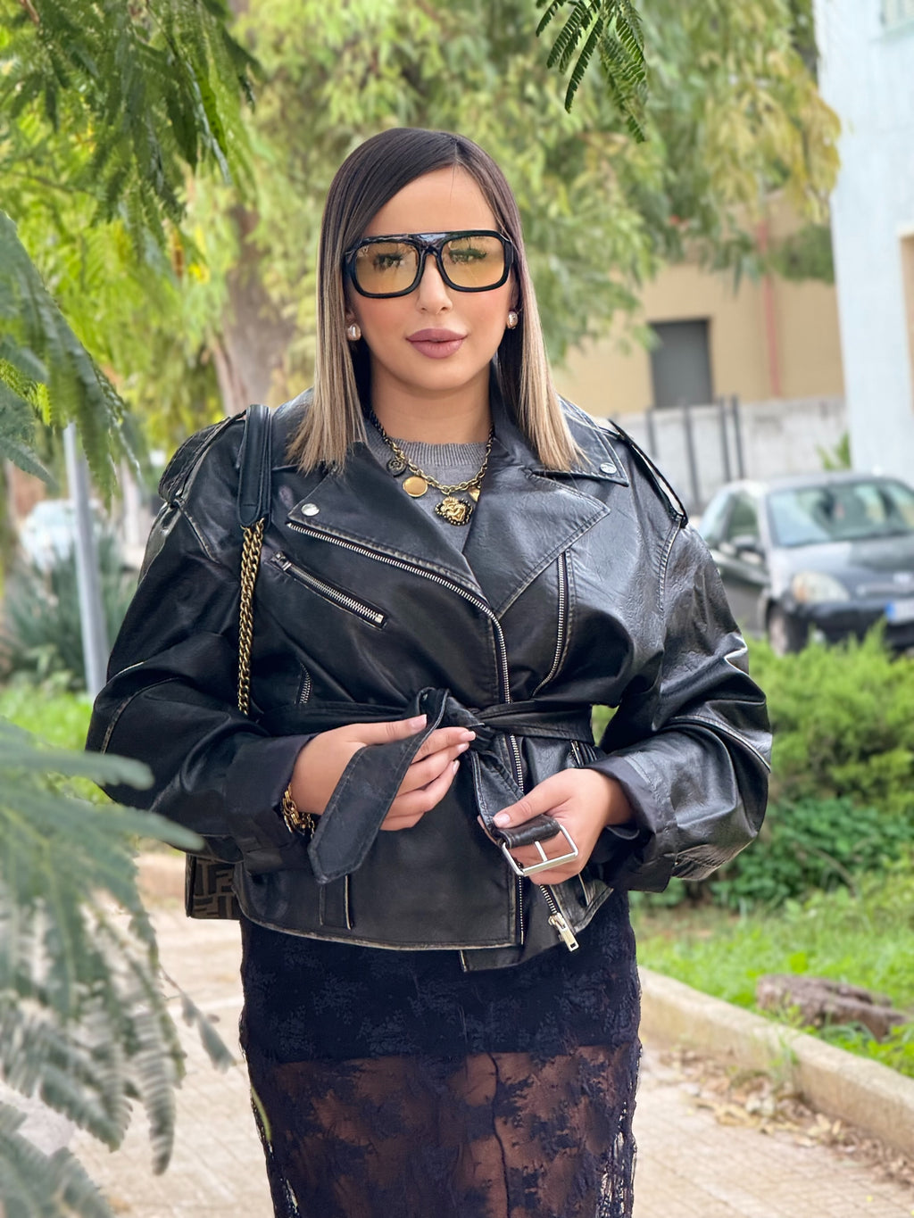 Chiodo in pelle effetto invecchisto Glamorous