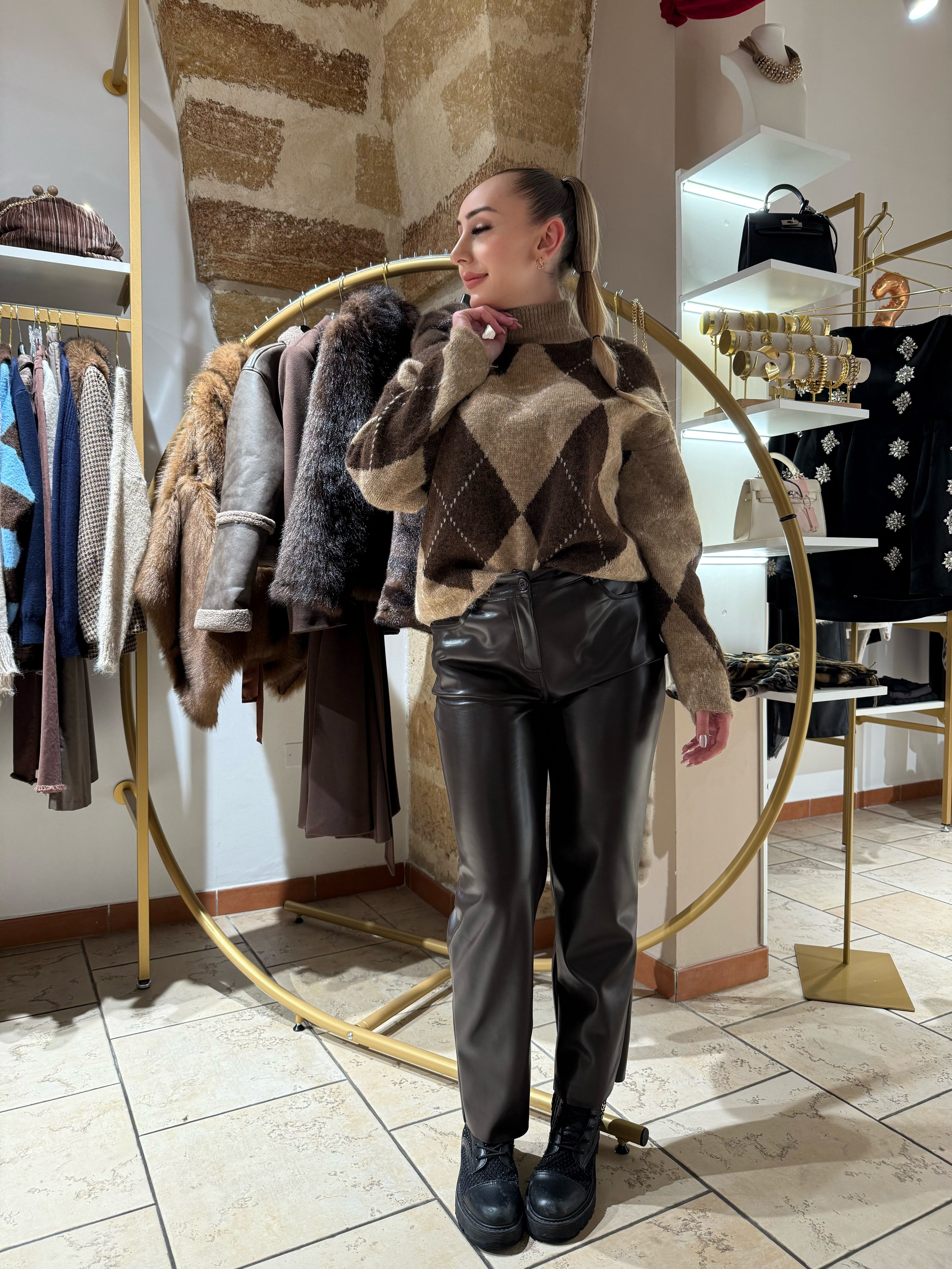 Pullover rombi natural