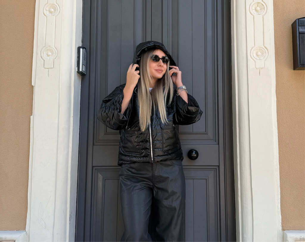 Piumino laminato nero
