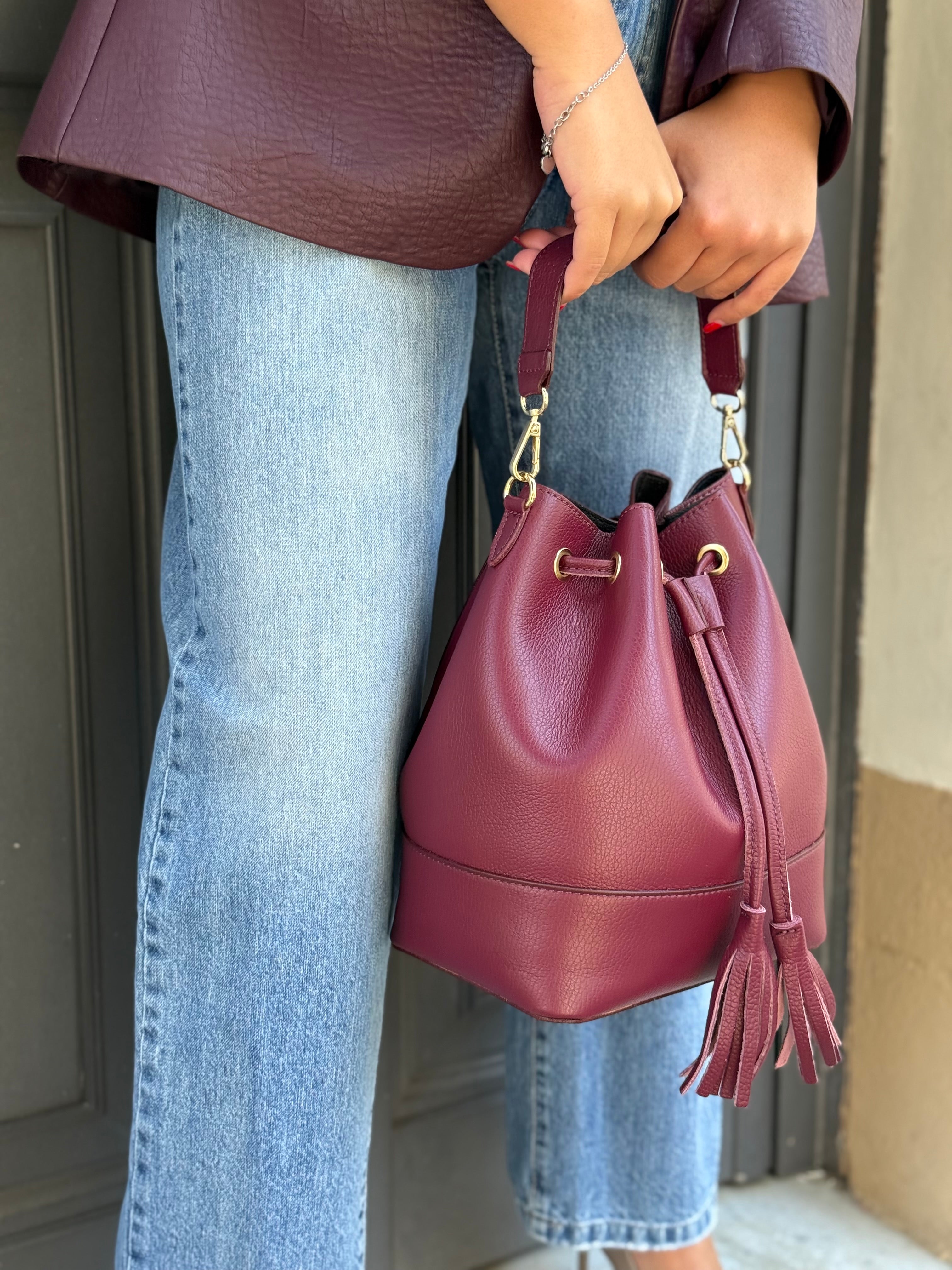 Secchiello in vero pelle burgundy