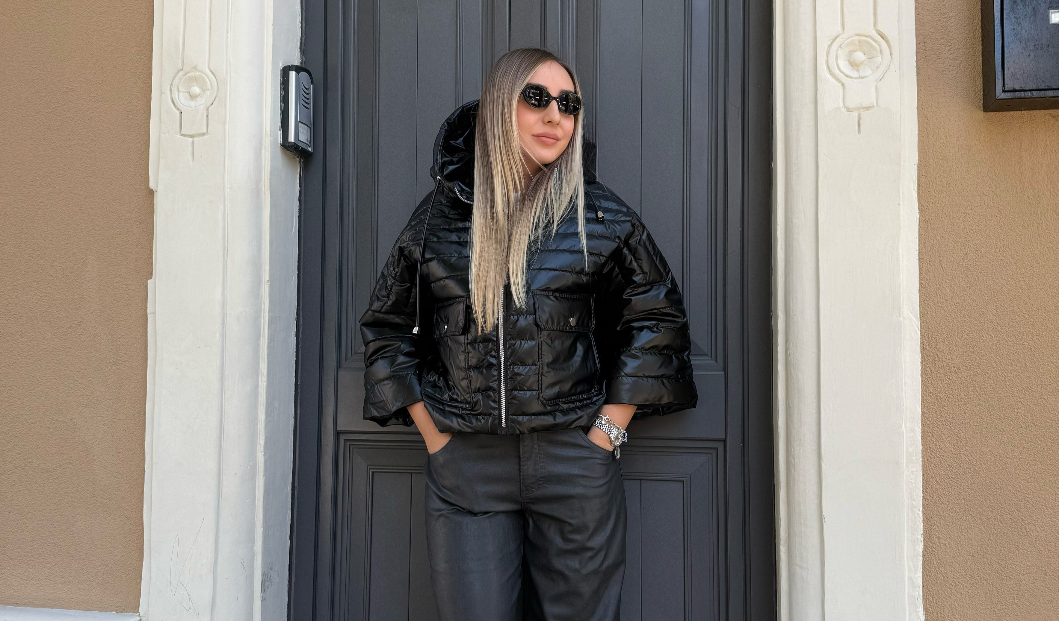 Piumino laminato nero